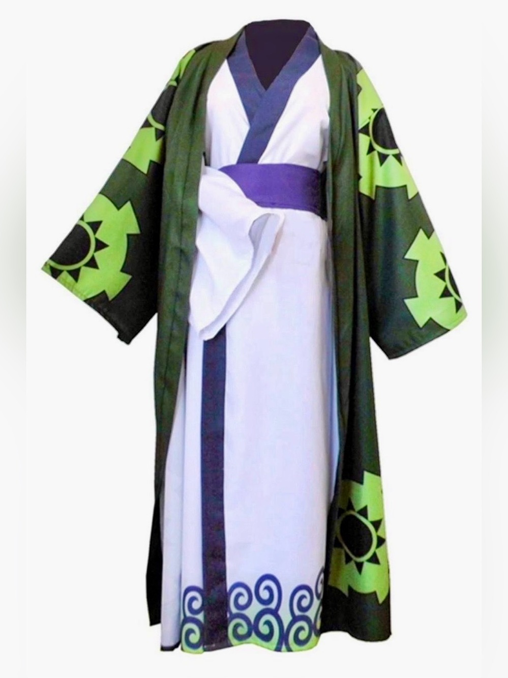 Roronoa Adult Cosplay, Green Roronoa Black Full Outfits Kimono Costume
Halloween